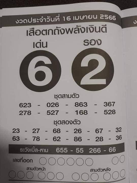 หวยเสือตกถังพลังเงินดี 16/4/66