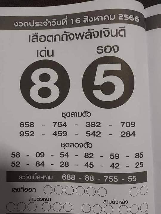 หวยเสือตกถังพลังเงินดี 16/8/66