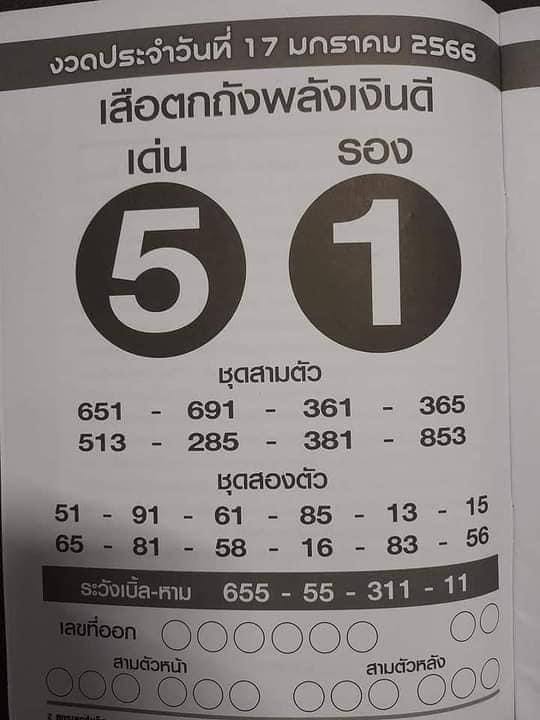 หวยเสือตกถัง 17/1/66