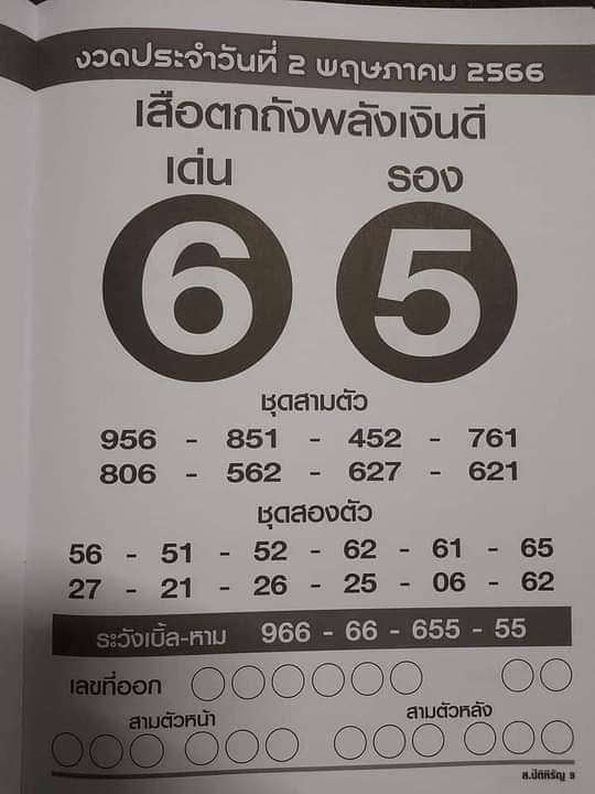 หวยเสือตกถังพลังเงินดี 1/5/66