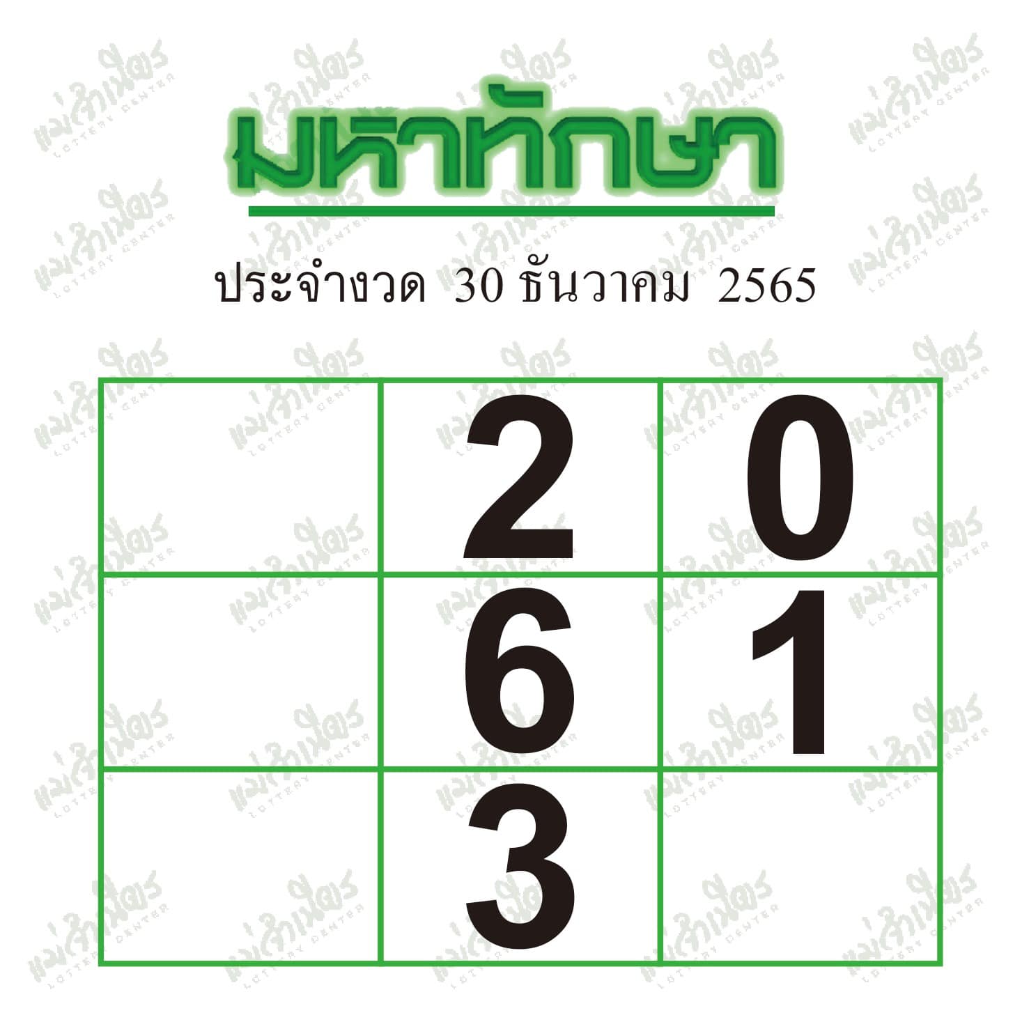 หวยมหาทักษา 30/12/65